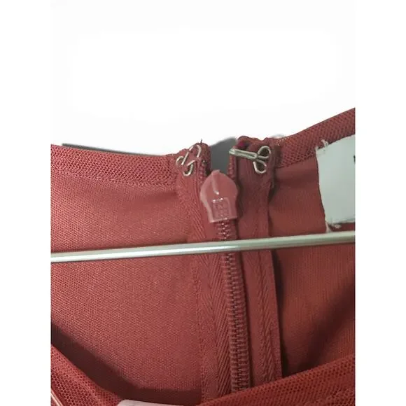 New with Tags Mac Duggal 93758 Beaded Midi Dress Jewel Neck Burgundy Size 8 - Picture 10 of 16